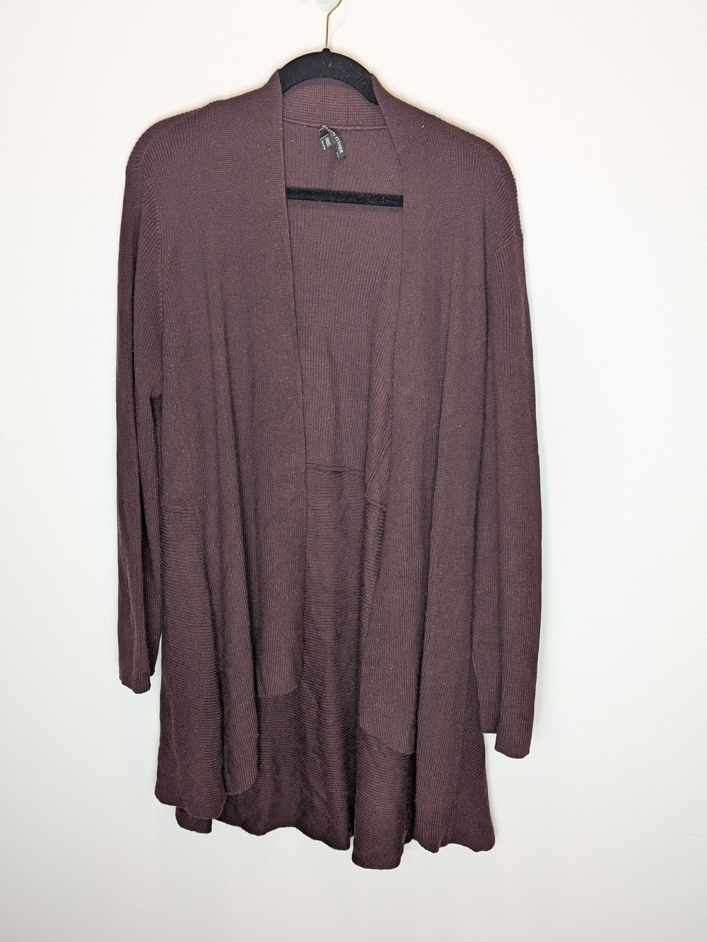 Eileen Fisher Womens Open-Front Drape Plum Knit Cardigan Silk Cashmere Luxury XL